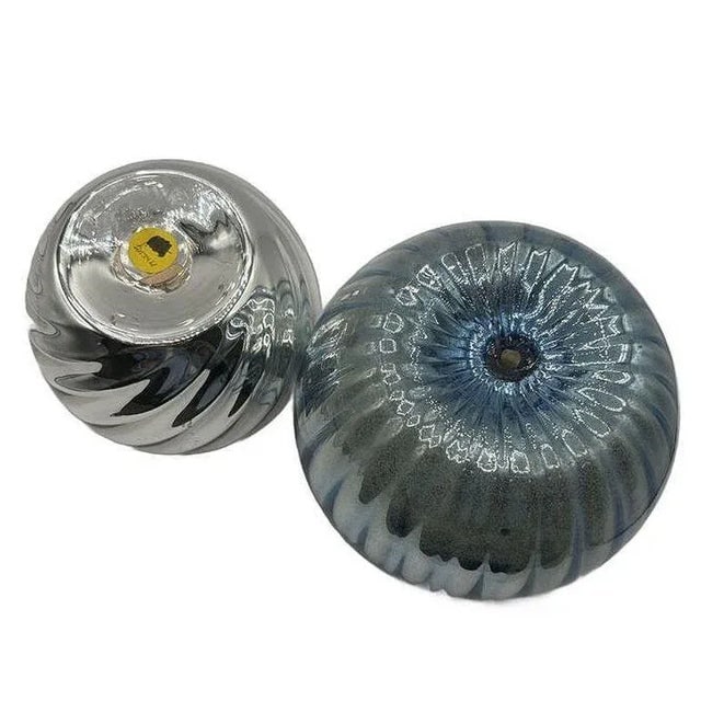 1930s Czechoslovakian Art Deco Cobalt Mercury Glass Round Ball Candlestick Holders , Pair - 5