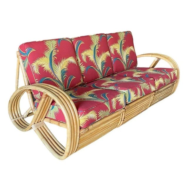 1940s Restored Mid-Century Rattan 4-Strand 3/4 Pretzel Sofa & Chair Living Room Set- 2 Pieces - 2