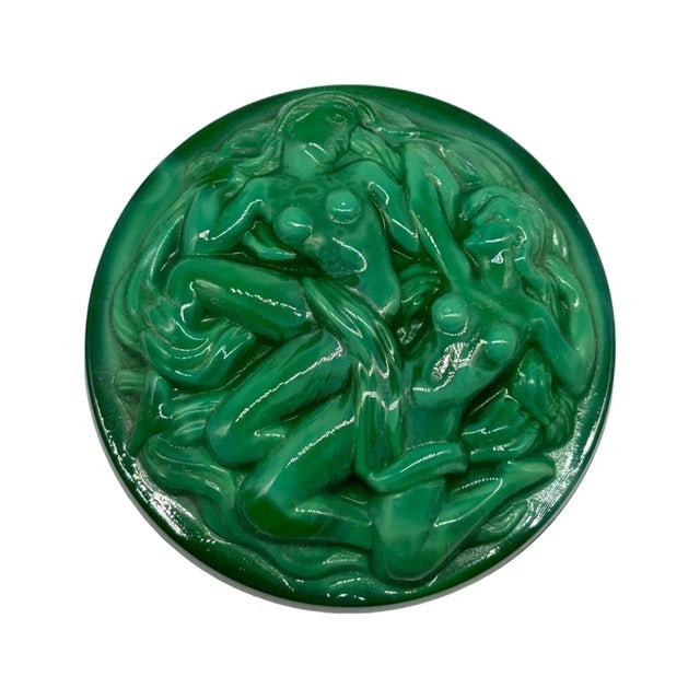 Green Naiads Glass Bonbonniere W/ Bacchantes Powder Box by Heinrich Hoffmann - 2