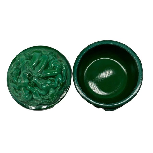 Green Naiads Glass Bonbonniere W/ Bacchantes Powder Box by Heinrich Hoffmann - 4