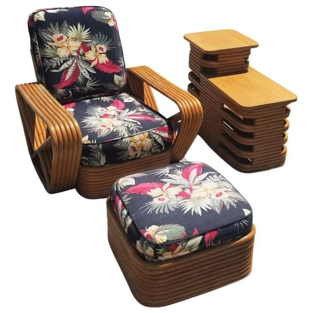 Restored Rattan 6 Strand Square Pretzel Lounge Chair Living Room Set - 3 Pieces - 13