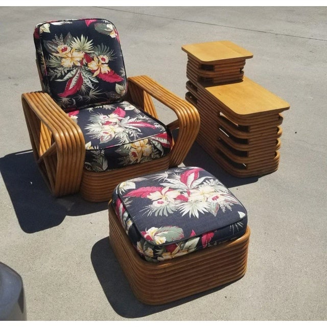 Restored Rattan 6 Strand Square Pretzel Lounge Chair Living Room Set - 3 Pieces - 4