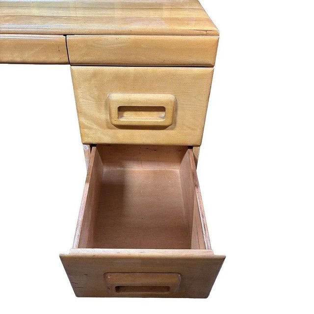 1940s Mid-Century Blond Maple Vanity/ Dressing Table W/ Bench by Russel Wright for Conant Ball - Set - 10