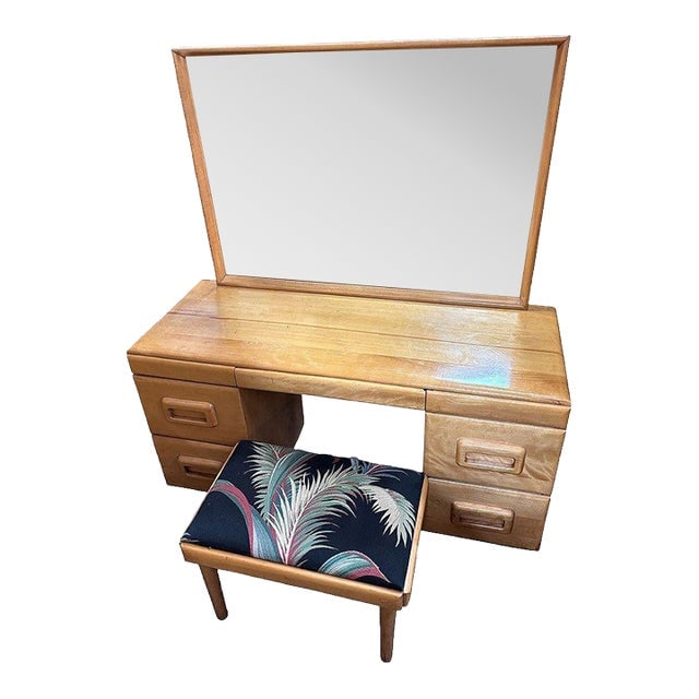 1940s Mid-Century Blond Maple Vanity/ Dressing Table W/ Bench by Russel Wright for Conant Ball - Set (1 of 12)