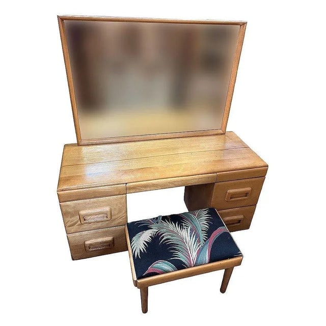 1940s Mid-Century Blond Maple Vanity/ Dressing Table W/ Bench by Russel Wright for Conant Ball - Set - 3