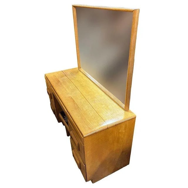 1940s Mid-Century Blond Maple Vanity/ Dressing Table W/ Bench by Russel Wright for Conant Ball - Set - 4