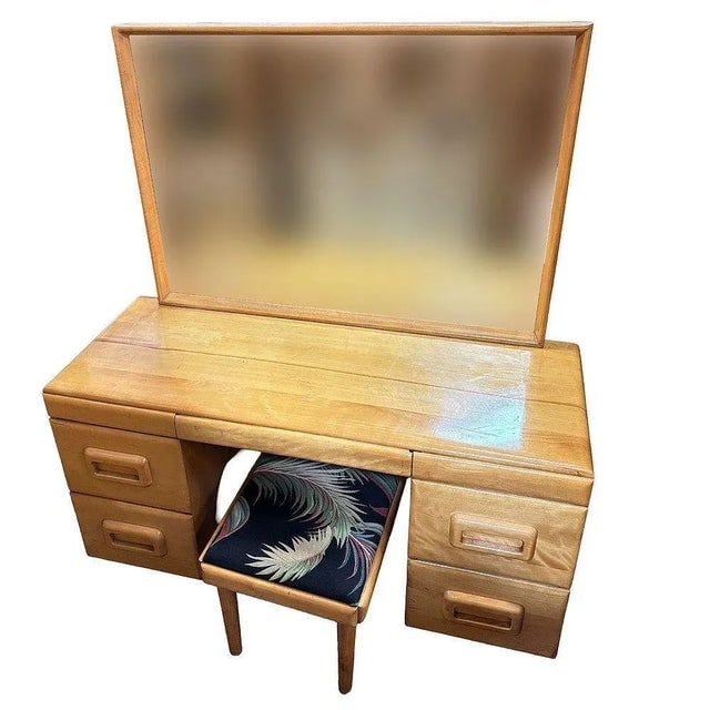 1940s Mid-Century Blond Maple Vanity/ Dressing Table W/ Bench by Russel Wright for Conant Ball - Set - 5