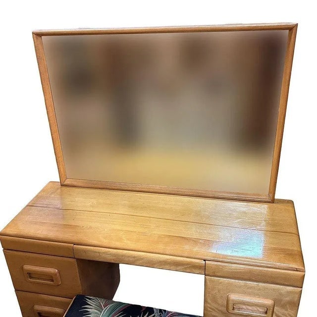 1940s Mid-Century Blond Maple Vanity/ Dressing Table W/ Bench by Russel Wright for Conant Ball - Set - 7