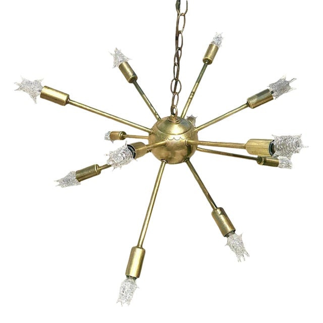 Mid-Century Brass Sputnik Chandelier With Starburst Bulbs (1 of 8)
