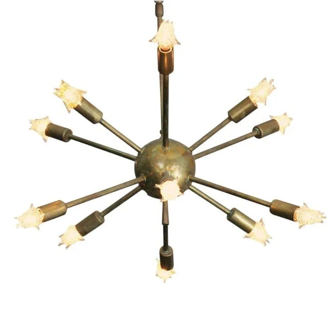 Mid-Century Brass Sputnik Chandelier With Starburst Bulbs - 2