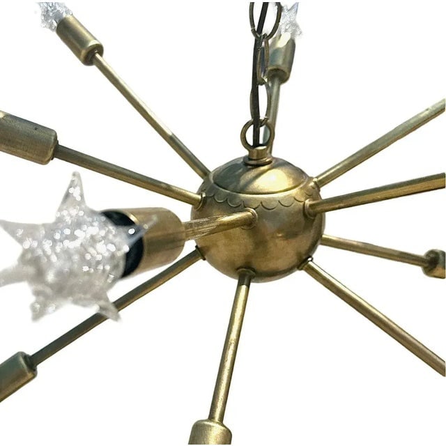 Mid-Century Brass Sputnik Chandelier With Starburst Bulbs - 3