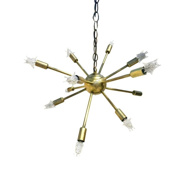 Mid-Century Brass Sputnik Chandelier With Starburst Bulbs - 4