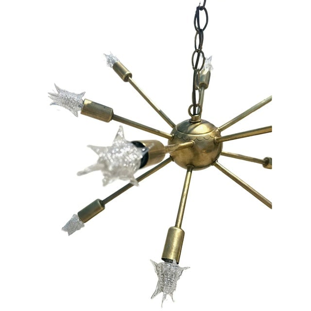 Mid-Century Brass Sputnik Chandelier With Starburst Bulbs - 7