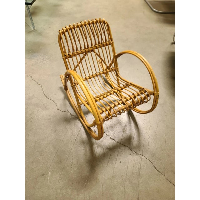 Restored Albini Style Child's Stick Reed Reed Rattan Rocking Chair - 3
