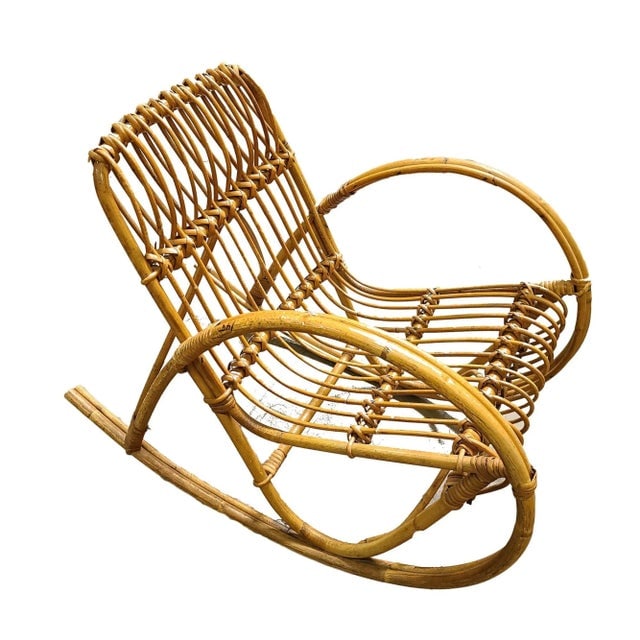 Restored Albini Style Child's Stick Reed Reed Rattan Rocking Chair - 9
