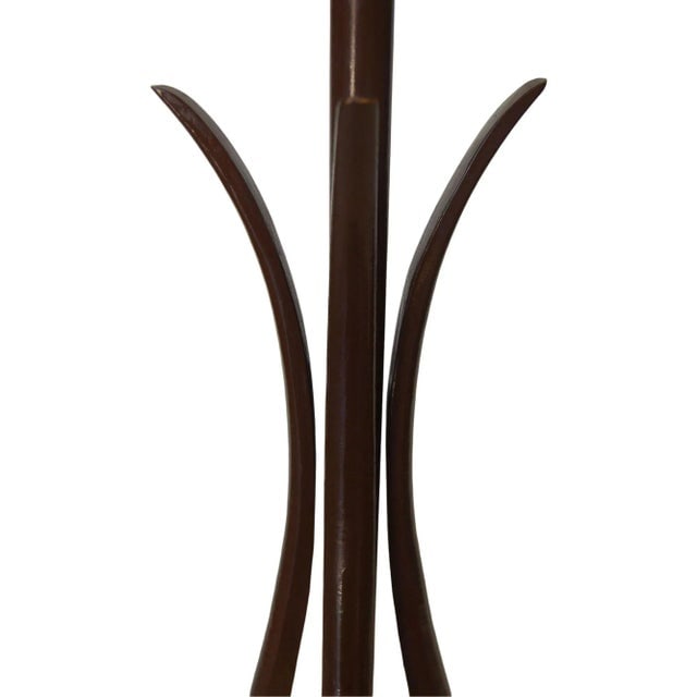 1960s Modernist Harp Shaped Sculptural Walnut and Brass Tone Table Lamp, Pair - 4