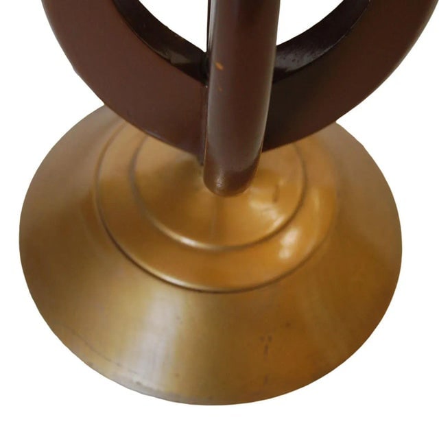 1960s Modernist Harp Shaped Sculptural Walnut and Brass Tone Table Lamp, Pair - 6