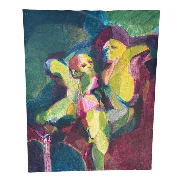 1990s Abstract Expressionist Multi-colored Figures Oil on Canvas Signed Mars: Title: 1990s Abstract Expressionist Multi-colored Figures Oil on Canvas Signed Mars Description: This captivating oil on stretched canvas, signed in pencil "MARS" on the wood of the canvas frame.