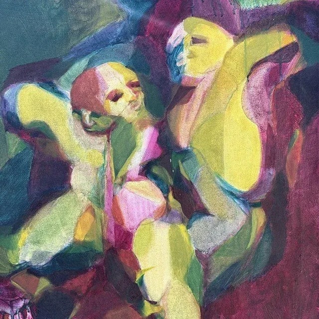 1990s Abstract Expressionist Multi-colored Figures Oil on Canvas Signed Mars - 3