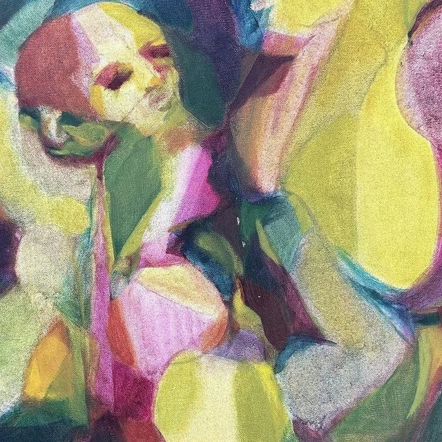 1990s Abstract Expressionist Multi-colored Figures Oil on Canvas Signed Mars - 4