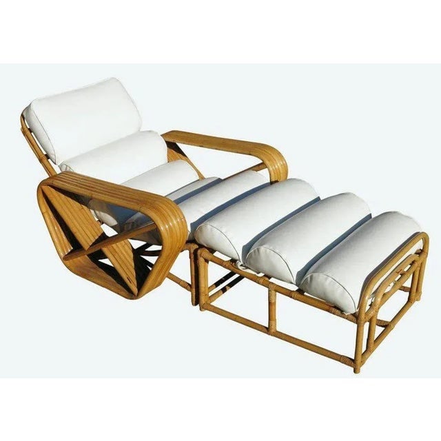 Restored 6-Stand Square Pretzel Rattan Chaise Lounge With Ottoman - 2