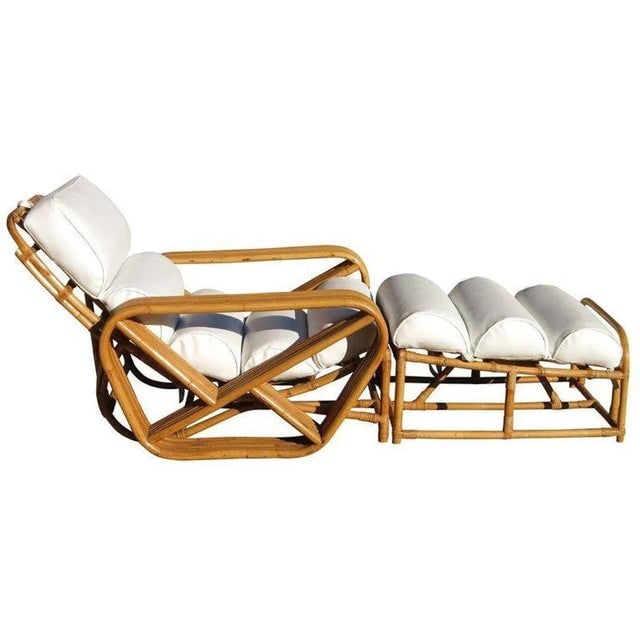 Restored 6-Stand Square Pretzel Rattan Chaise Lounge With Ottoman - 3