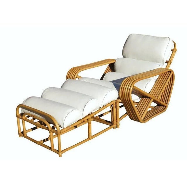 Restored 6-Stand Square Pretzel Rattan Chaise Lounge With Ottoman - 4