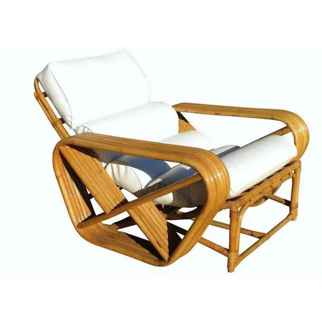 Restored 6-Stand Square Pretzel Rattan Chaise Lounge With Ottoman - 5