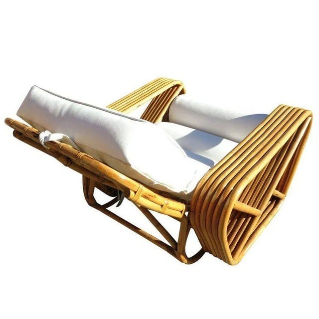 Restored 6-Stand Square Pretzel Rattan Chaise Lounge With Ottoman - 6
