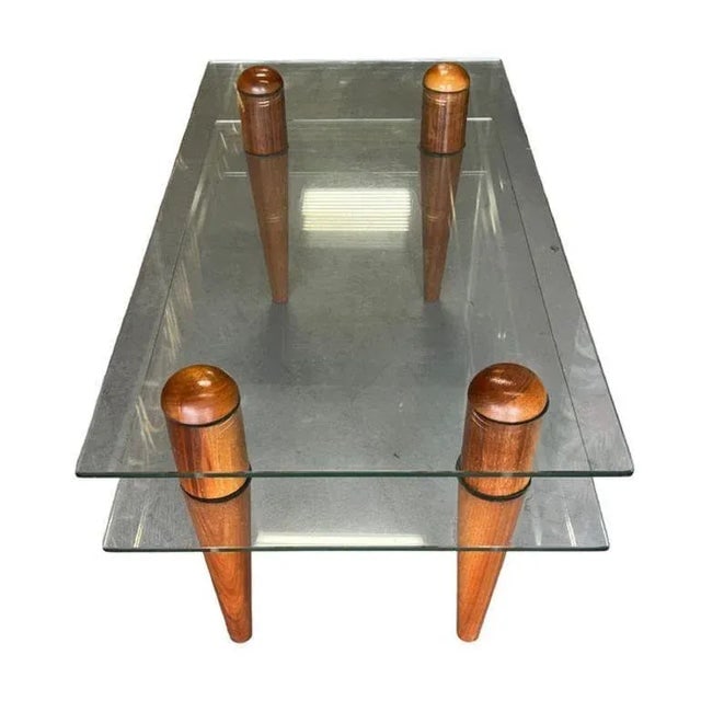 1960s Fabio Lenci Inspired Floating Glass Walnut Coffee Table - 2