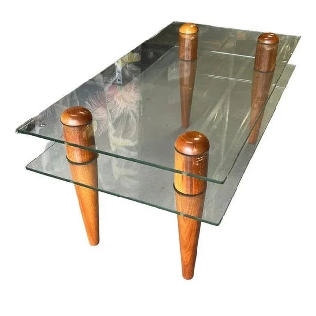 1960s Fabio Lenci Inspired Floating Glass Walnut Coffee Table - 3