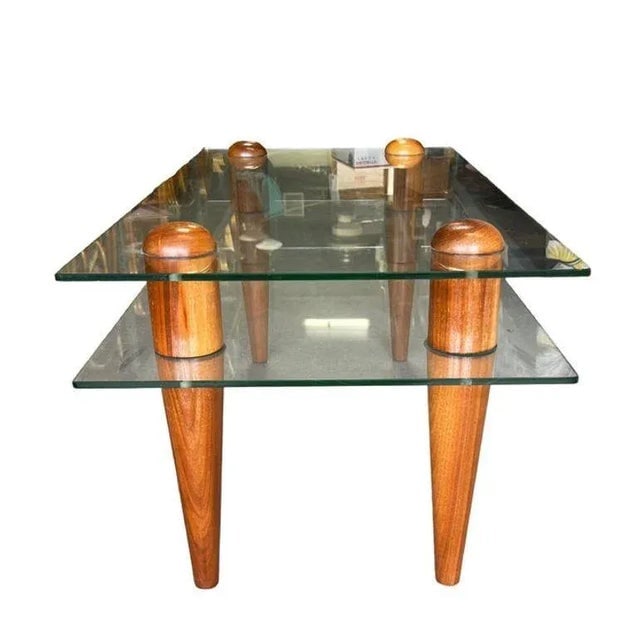 1960s Fabio Lenci Inspired Floating Glass Walnut Coffee Table - 4
