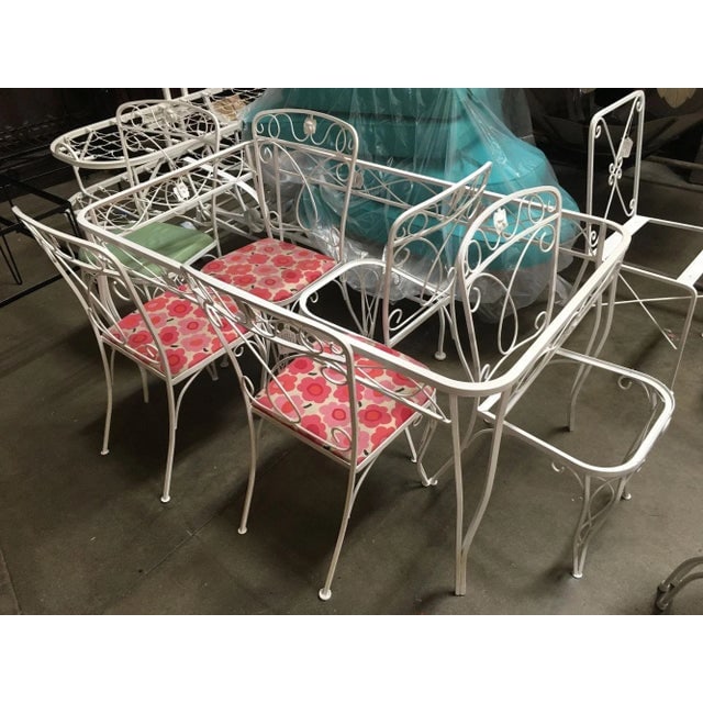 Mid-Century Woodard Glass Top Wrought Iron Scroll Pattern Patio Outdoor Set - 4