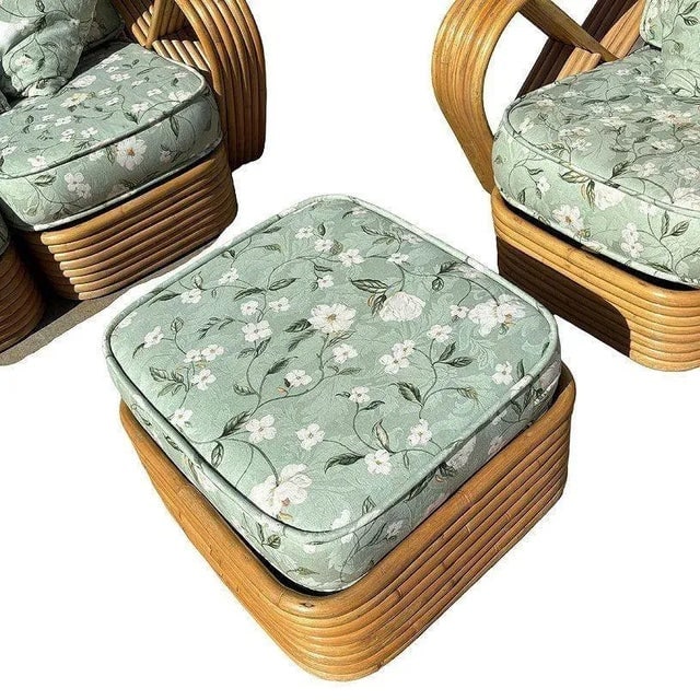 1950s Rattan Mid-Century Six-Strand Square Pretzel Sofa & Lounge Chair Set, 5 Pieces - 2