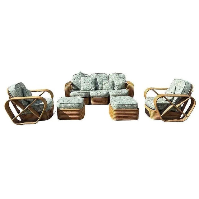 1950s Rattan Mid-Century Six-Strand Square Pretzel Sofa & Lounge Chair Set, 5 Pieces - 4