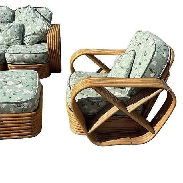 1950s Rattan Mid-Century Six-Strand Square Pretzel Sofa & Lounge Chair Set, 5 Pieces - 6