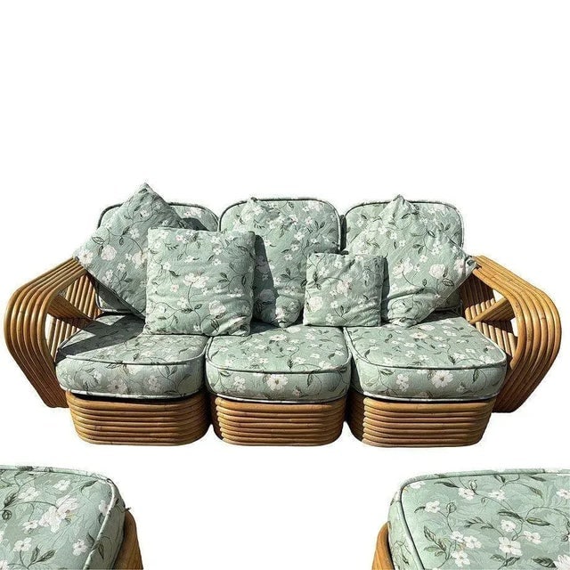 1950s Rattan Mid-Century Six-Strand Square Pretzel Sofa & Lounge Chair Set, 5 Pieces - 7