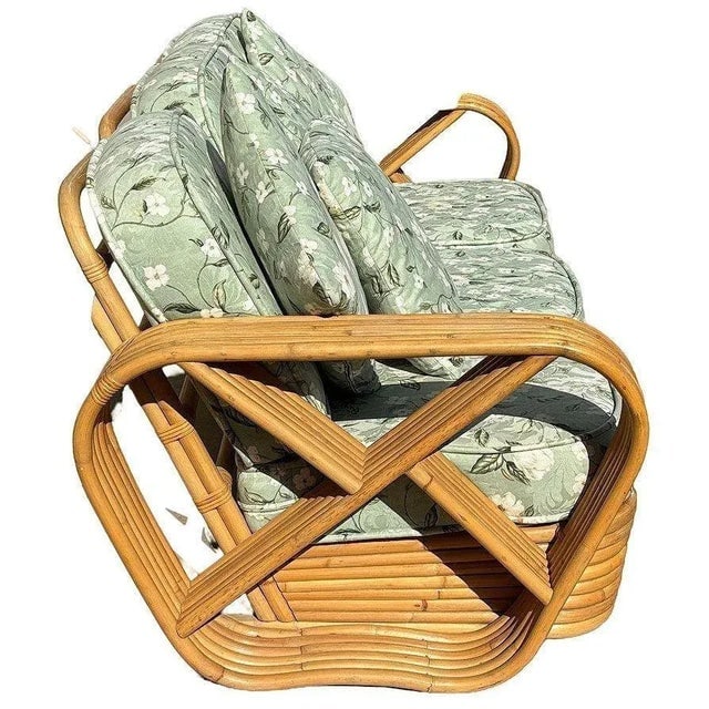 1950s Rattan Mid-Century Six-Strand Square Pretzel Sofa & Lounge Chair Set, 5 Pieces - 8