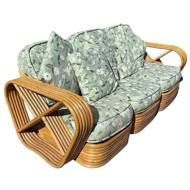1950s Rattan Mid-Century Six-Strand Square Pretzel Sofa & Lounge Chair Set, 5 Pieces - 9