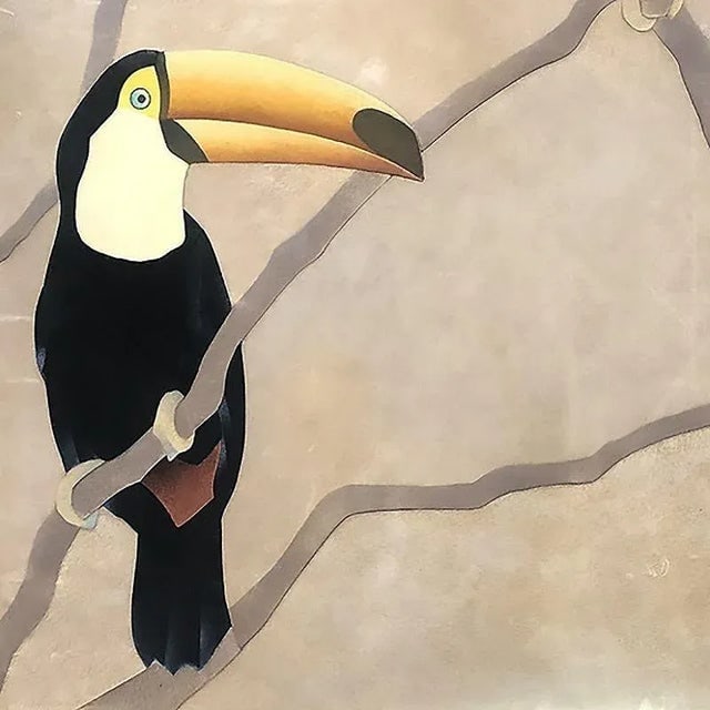 1970s Large Suede Tropical Toucan Suede Wall Art, Signed - 2