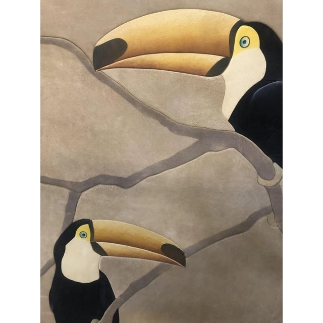 1970s Large Suede Tropical Toucan Suede Wall Art, Signed - 3