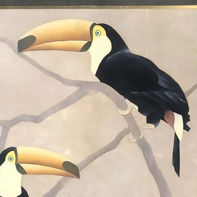 1970s Large Suede Tropical Toucan Suede Wall Art, Signed - 4