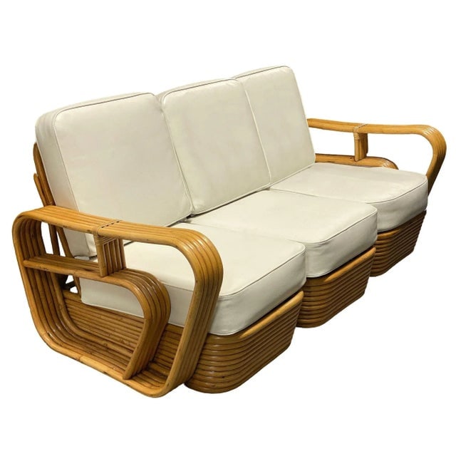 Restored 1950s 5-Strand Rattan "Double-Speed" Arm Sofa & Lounge Chair Living Room Set - 2