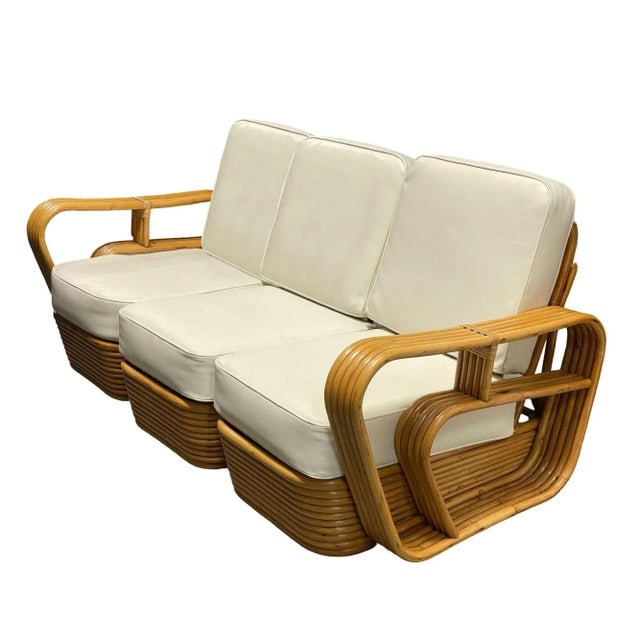 Restored 1950s 5-Strand Rattan "Double-Speed" Arm Sofa & Lounge Chair Living Room Set - 4
