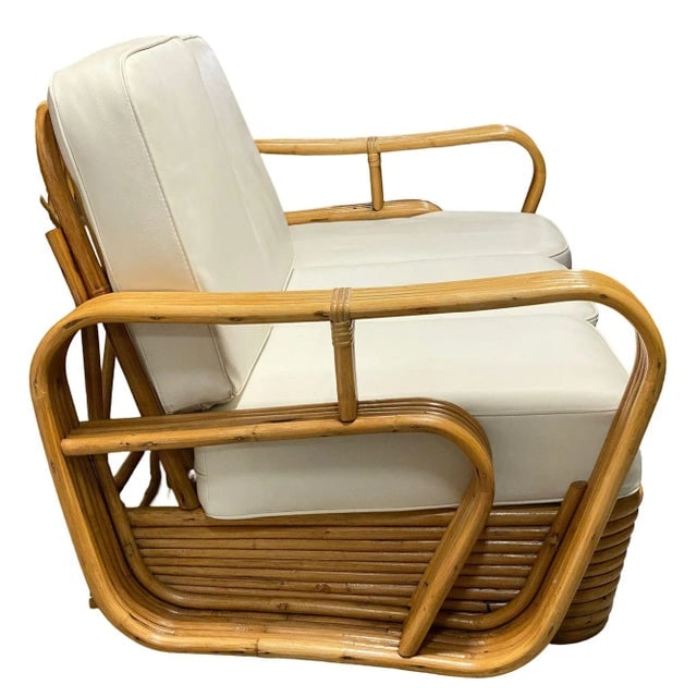 Restored 1950s 5-Strand Rattan "Double-Speed" Arm Sofa & Lounge Chair Living Room Set - 5