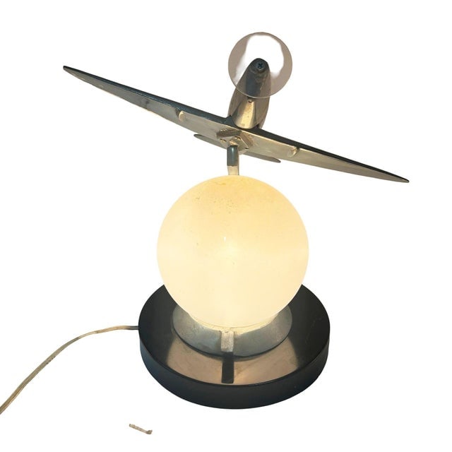 1980s Art Deco Machined Age Aluminum Fighter Airplane Table Lamp by Sarsaparilla - 2