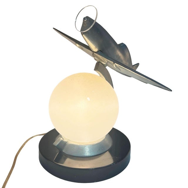 1980s Art Deco Machined Age Aluminum Fighter Airplane Table Lamp by Sarsaparilla - 3