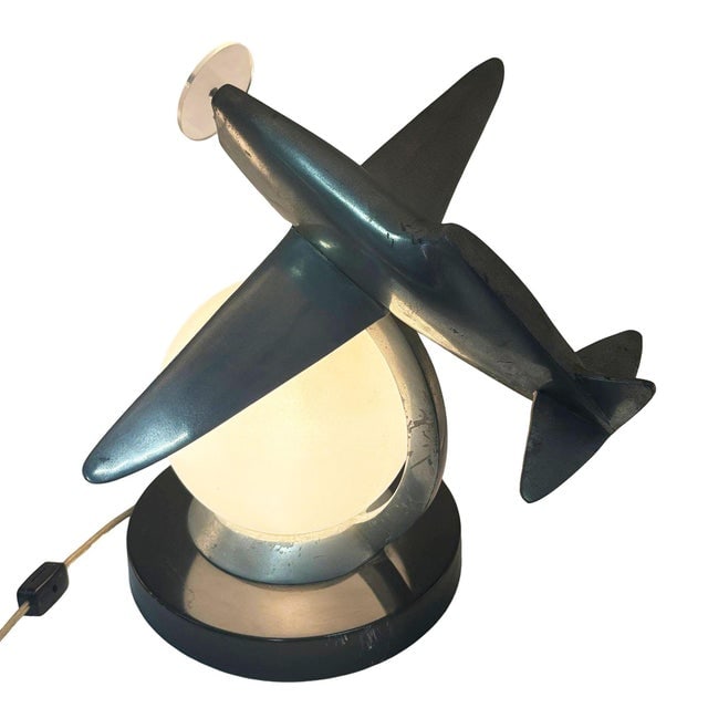 1980s Art Deco Machined Age Aluminum Fighter Airplane Table Lamp by Sarsaparilla - 4