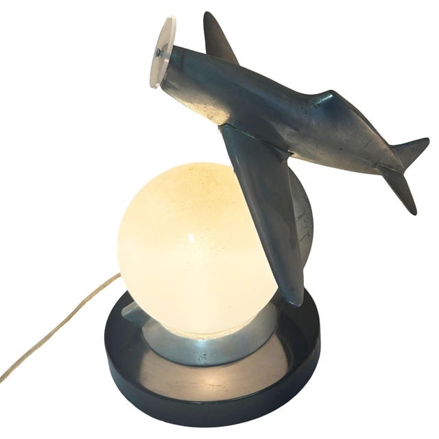 1980s Art Deco Machined Age Aluminum Fighter Airplane Table Lamp by Sarsaparilla - 5