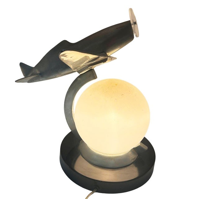 1980s Art Deco Machined Age Aluminum Fighter Airplane Table Lamp by Sarsaparilla - 6